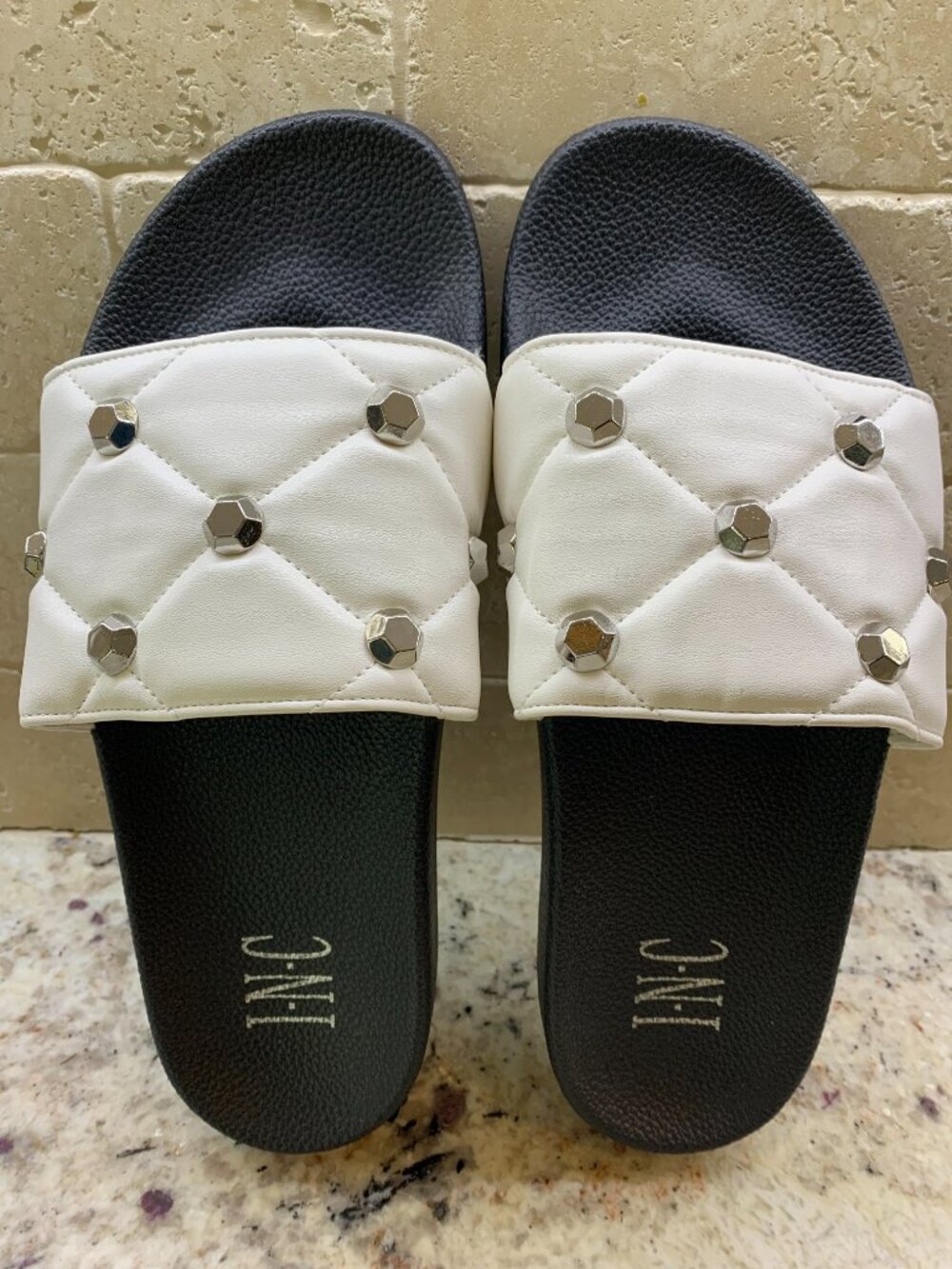 INC Pool Slides Peymin Studded Size 9 M White